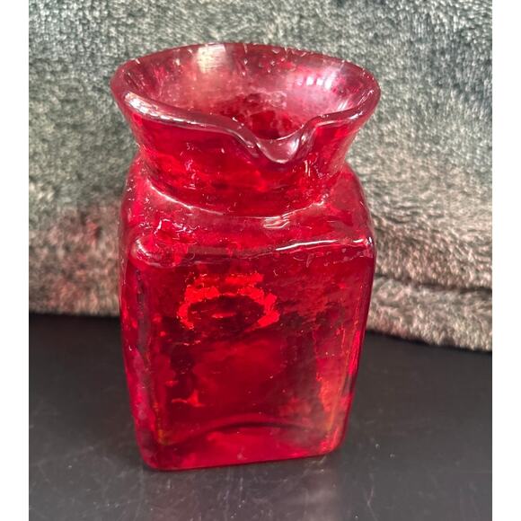 Vintage Cadmium Glowing Crackle Glass Square Pitcher Vase - Picture 9 of 9